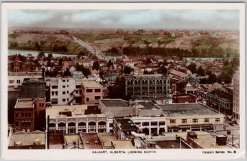 Calgary Alberta looking North Odd Fellows Temple Bridge 1930s Camera Products Fred Spalding RPPC Postcard