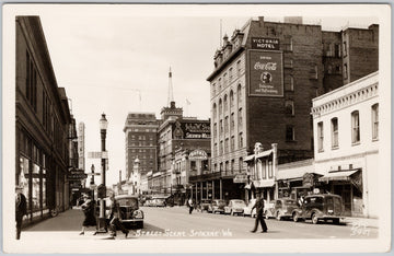 Spokane WA Street Scene Victoria Hotel Coca-Cola Sign Ellis RPPC Postcard 