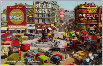 Piccadilly Circus London England Autos Coca-Cola Wrigleys Sign Unused Dennis Postcard
