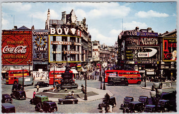 Piccadilly Circus London England Autos Red Bus Coca-Cola Guinness Sign Unused Postcard 
