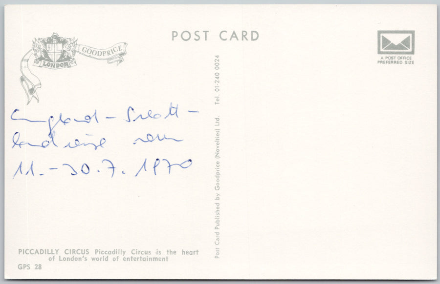 Piccadilly Circus London England Autos Red Bus Coca-Cola Lemon Hart Rum Max Factor Sign Postcard SP22