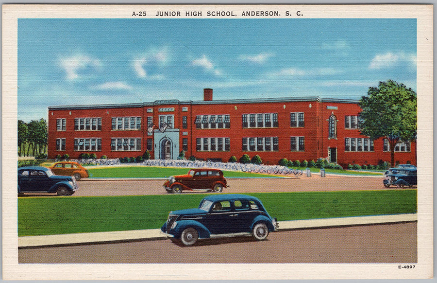 Junior High School Anderson South Carolina Vintage Linen Postcard