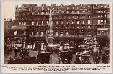 Charing Cross Station London England Hotel Derry Toms Beagles RPPC Postcard