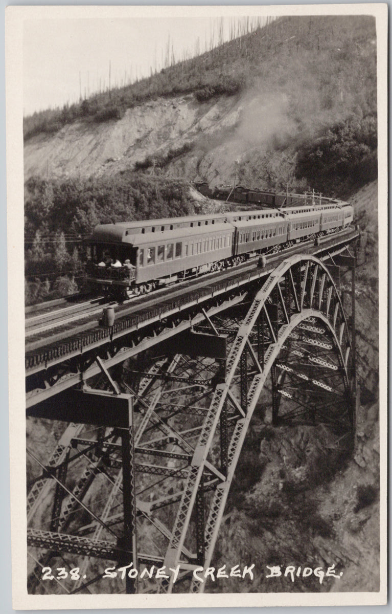 Byron Harmon #238 Train on Stoney Creek Bridge British Columbia BC Canada Unused RPPC Postcard S