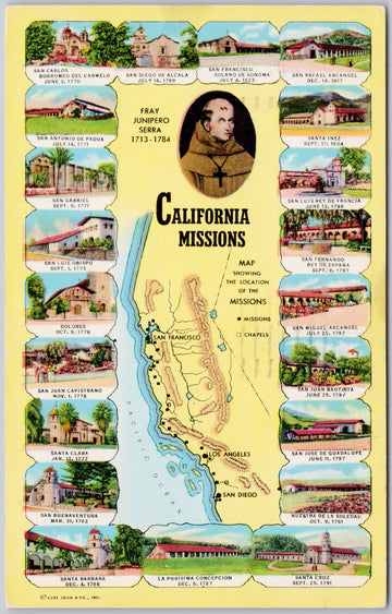 California Missions CA Map Postcard 