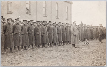 Canadian Soldiers Canada Military Men Dog Unidentified Location Unused RPPC Postcard 