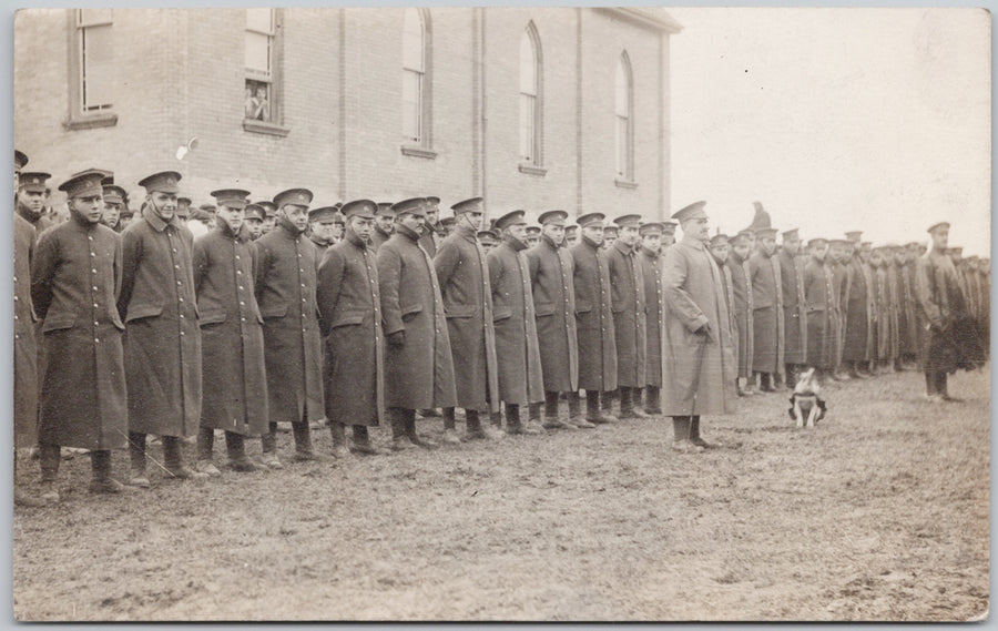 Canadian Soldiers Canada Military Men Dog Unidentified Location Unused RPPC Postcard 