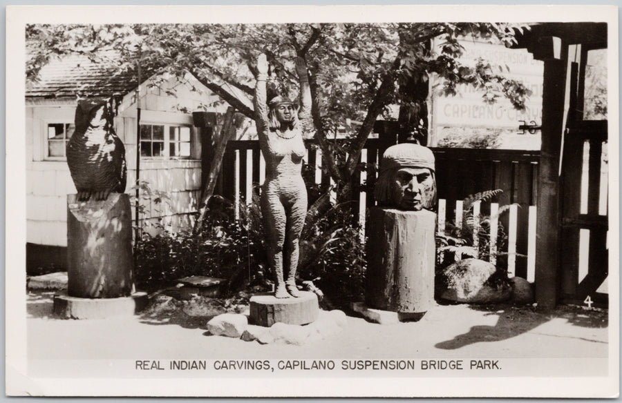 Capilano Suspension Bridge Park Real Indian Carvings BC Canada Gowen Sutton RPPC Postcard 
