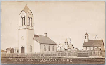 Carstairs Alberta Presbyterian Church Churches Canada 1908 Carstairs Split Ring Cancel RPPC Postcard