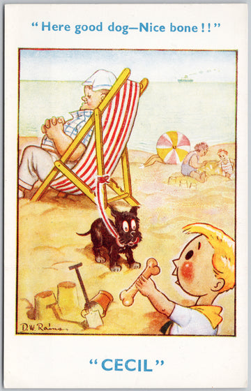 Cecil Here Good Dog Nice Bone Child  Postcard 