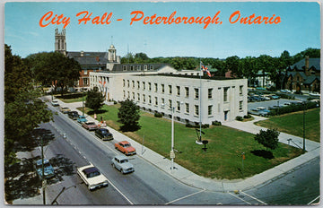 City Hall Peterborough Ontario (Information on back) Autos Vintage Postcard