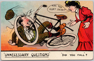 Comic Cyclists Crashes Bicycle Unnecessary Questions Did You Fall  Postcard 