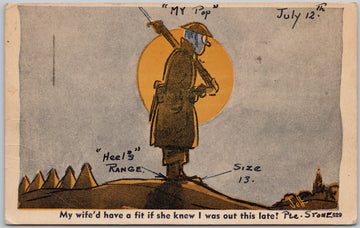 Comic Soldier Military Night Full Moon 'My Wife'd Have A Fit... Out This Late' WW2 era Postcard 