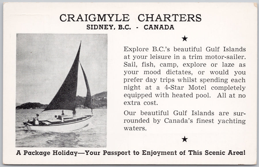 Craigmyle Charters Sidney BC Travel Tourism Gulf Islands British Columbia Advertising Postcard 