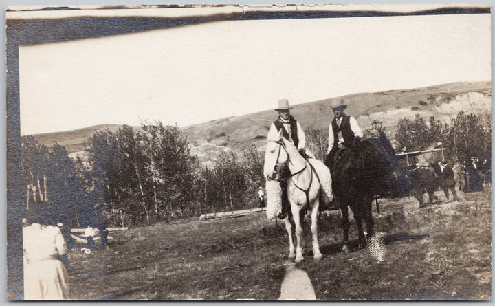 Drumheller Alberta area Two Men on Horseback Horses AB Canada Postcard 