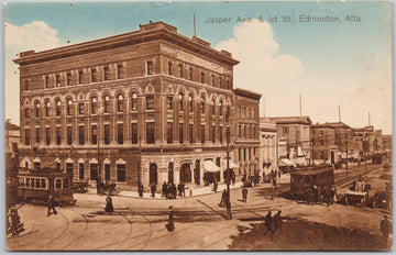 Edmonton Alberta Jasper Avenue & 1st Street Streetcars Canada H. Enida Olive Postcard