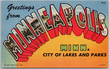 Greetings from Minneapolis Linen Postcard 