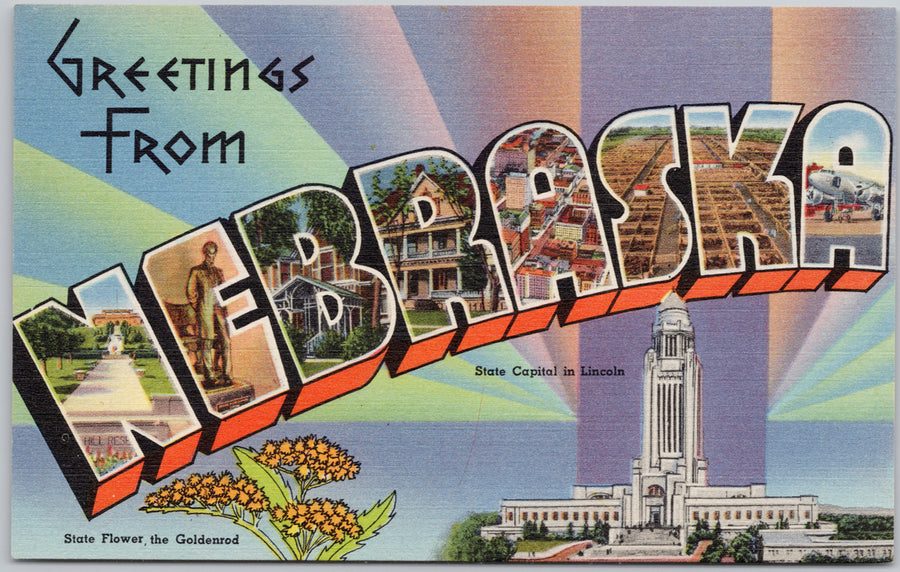 Greetings from Nebraska Linen Postcard