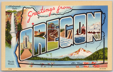 Large Letter Greetings from Oregon Linen Postcard 