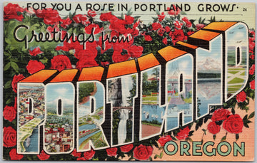 Greetings from Portland Large Letter Linen Postcard 