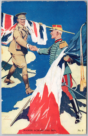 Hands Across The Sea England Britain France Military Patriotic Lawson Wood Artist Signed Postcard