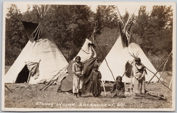 Byron Harmon #501 Stoney Indian Encampment Indigenous People Canada Historical RPPC Postcard 