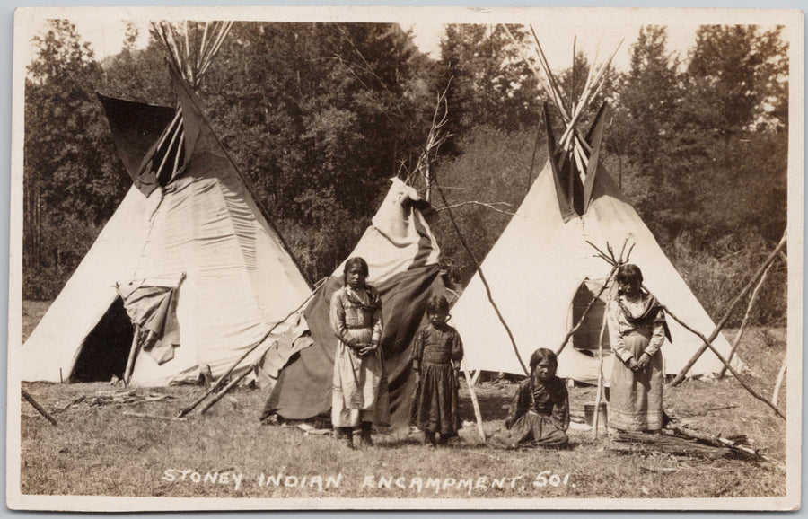 Byron Harmon #501 Stoney Indian Encampment Indigenous People Canada Historical RPPC Postcard 