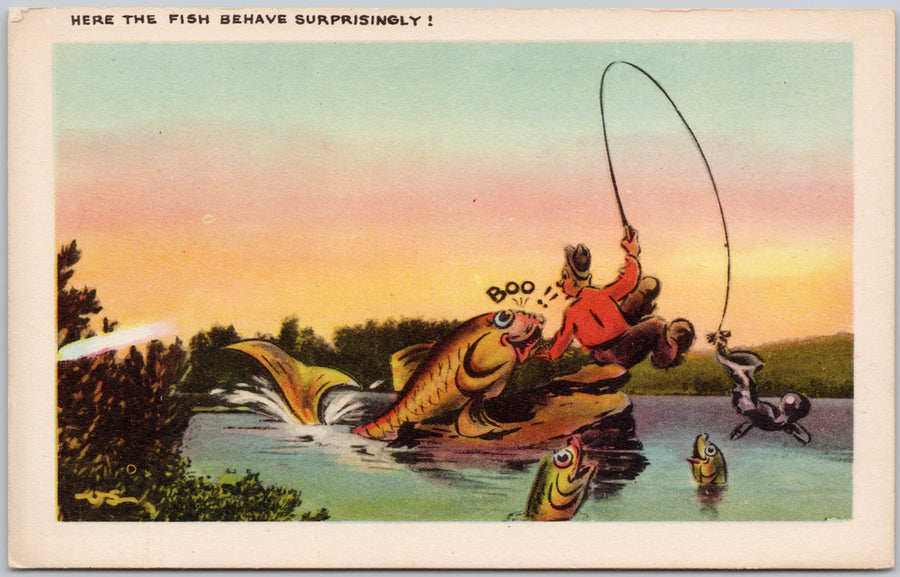 Here the Fish Behave Surprisingly Exaggerated Fish Postcard 