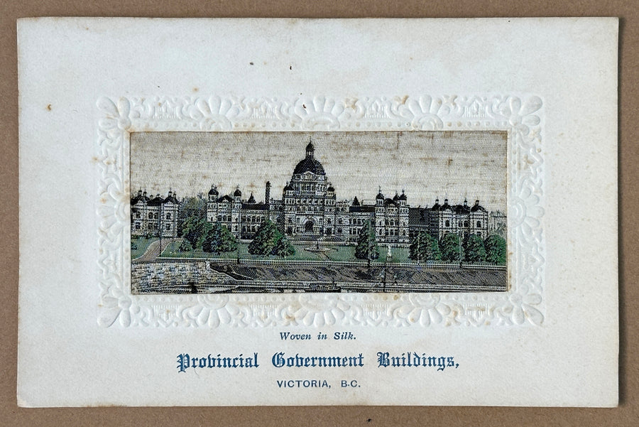 Woven Silk Victoria BC Provincial Government Buildings Govt Parliament Canada Postcard 