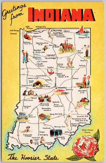 Indiana Hoosier State Map Postcard 