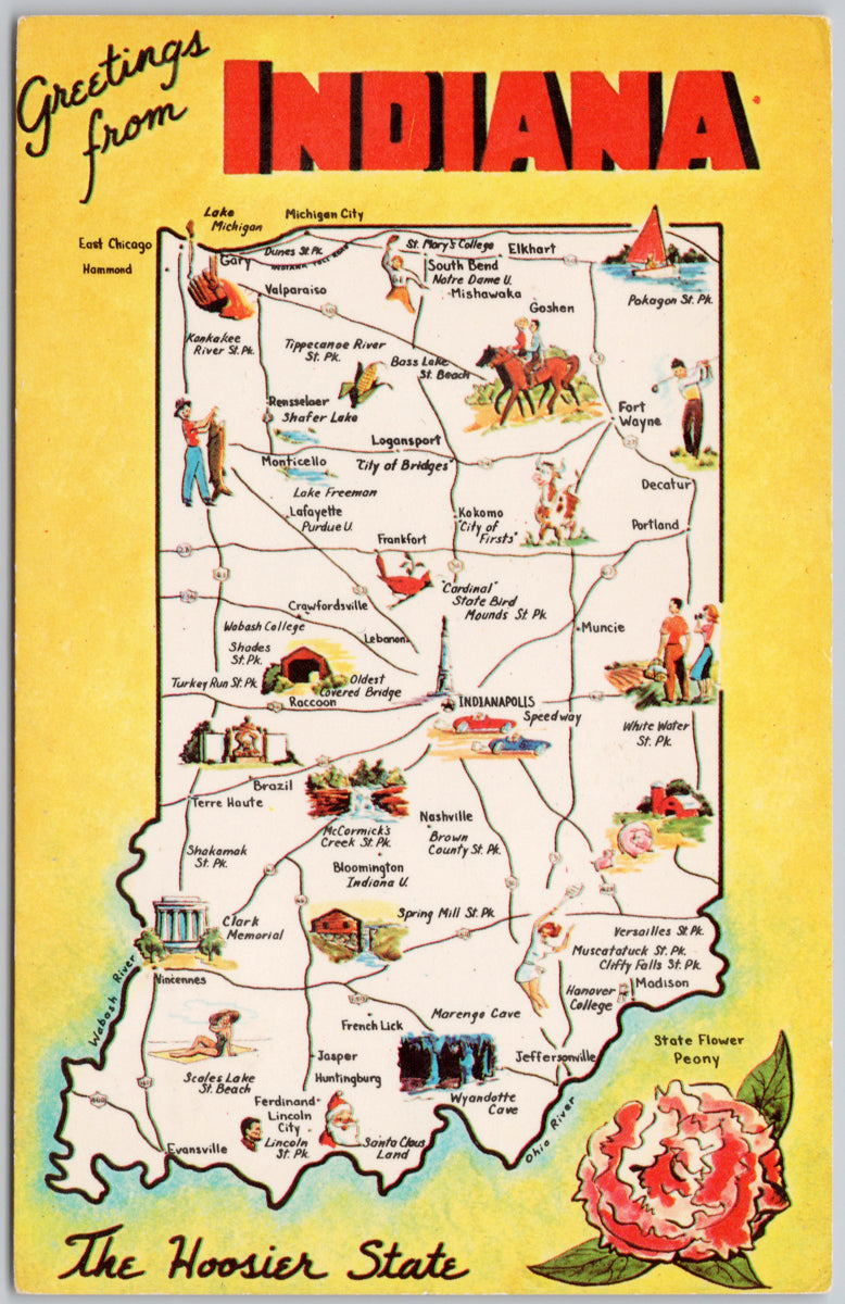 Indiana Hoosier State Map Postcard 