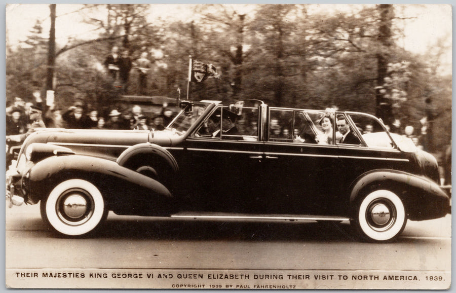 King George VI and Queen Elizabeth 1939 North American Tour Buick Convertible RPPC Postcard 