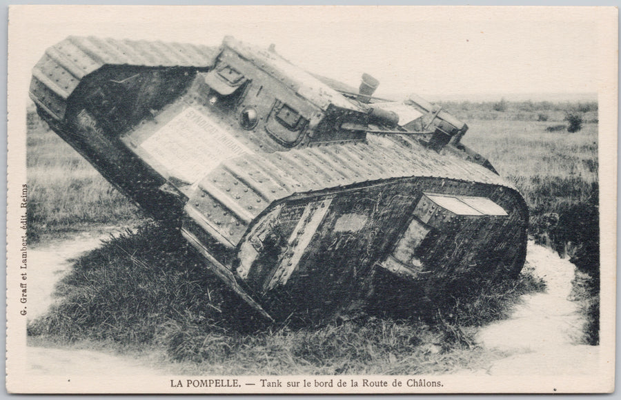 La Pompelle Tank la Route de Chalons Reims France Postcard 