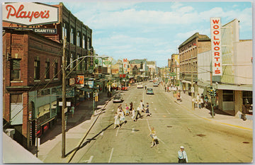 Main Street Moncton NB New Brunswick Player's Cigarettes 7up Signs Woolworth's Store Unused Vintage Postcard