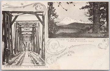 Mission BC CNR Bridge View of MT Baker Mission City Norman Caple Co Postcard 