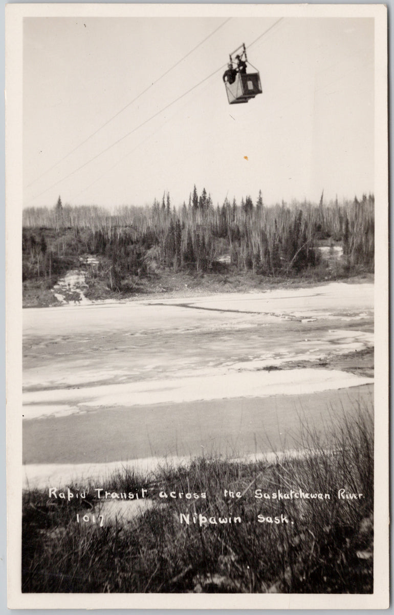 Nipawin SK Rapid Transit across Saskatchewan River RPPC Postcard 