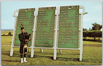 Welcome to Nova Scotia Highland Piper Route & Mileage Chart Sign Postcard