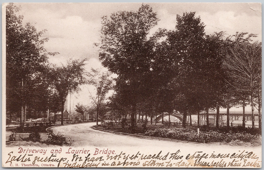 Ottawa Ontario Driveway and Laurier Bridge Postcard