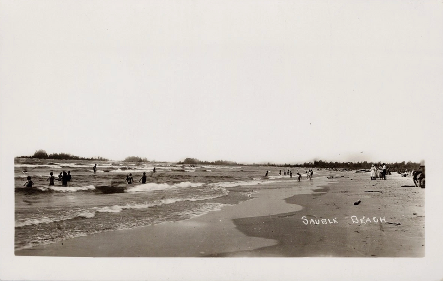 Sauble Beach Ontario Bathing Scene RPPC 1920s Swimmers Postcard 