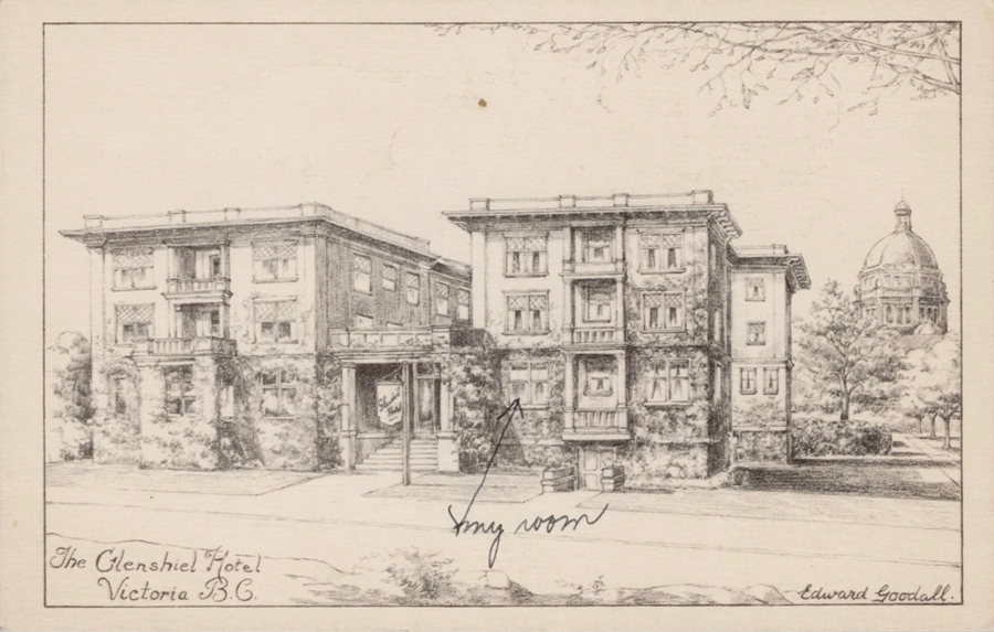 Glenshiel Hotel Victoria BC Vancouver Island Edward Goodall Postcard 