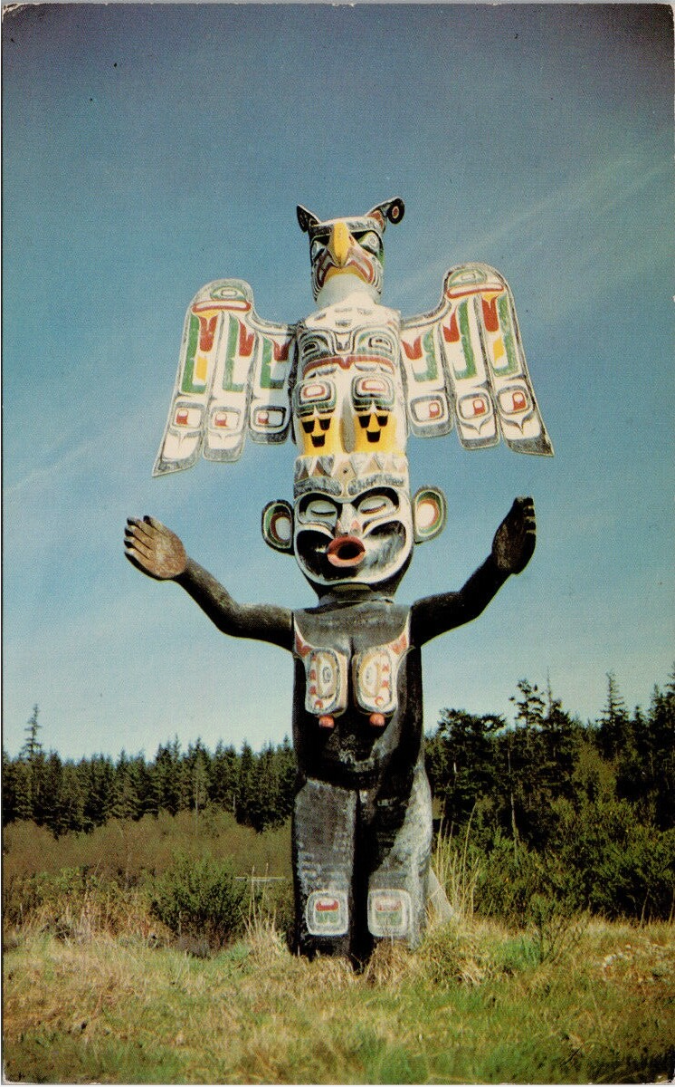 Kwakiutl Totem Pole Alert Bay BC British Columbia Postcard SE