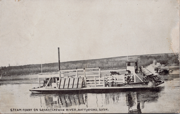 Battleford SK Steam Ferry Saskatchewan River Postcard