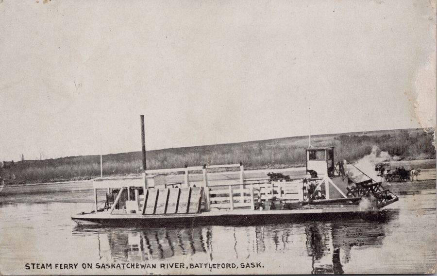 Battleford SK Steam Ferry Saskatchewan River Postcard