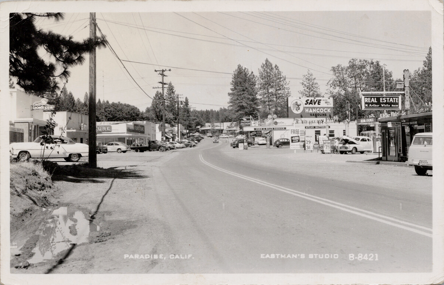 Paradise CA Skyway Don's Den Hancock Gas Vern & Bill's Eastman Postcard E52 SE