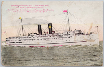 Steamers Yale and Harvard Los Angeles Steamship Company Postcard