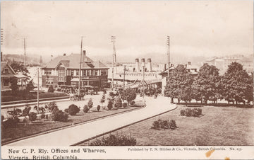 Victoria BC New CP Railway Offices and Wharves Steamship Hibben Postcard 