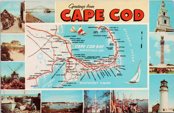Greetings from Cape Cod MA Massachusetts USA Multiview 1960s Postcard 