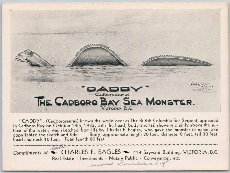 'Caddy' Cadboro Bay Sea Monster Victoria BC Charles Eagles Artist Postcard