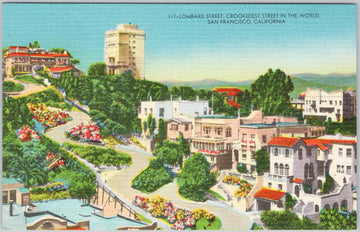 Lombard Street Crookedest Street San Francisco CA Linen Postcard