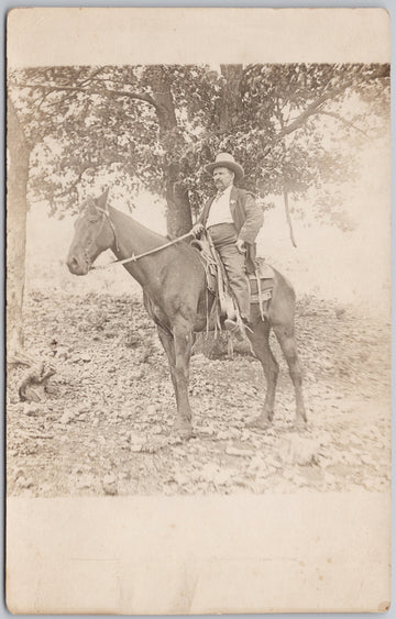 The Sheriff on Horse Law Officer Unidentified Location Unused RPPC Postcard 